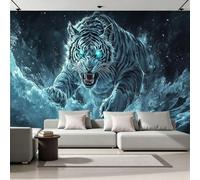 Photo Wallpaper Tiger 500x280 cm Non-Woven Wall Mural 3D Ice Starry Sky Modern Wallpaper Murals for Living Room,Bedroom,Kids Room,Office,TV Background Home Deco F-487