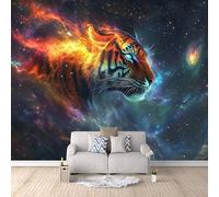 Photo Wallpaper Tiger Galaxy 300x210 cm 3D Tiger Animal Wall Mural Non-Woven Fabric No Adhesive Backing Mural Wallpaper Easy to Install Clean for Dining Room Interiors Poster Bedroom Accessories
