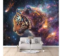Photo Wallpaper Tiger Galaxy 400x280 cm 3D Tiger Animal Wall Mural Non-Woven Fabric No Adhesive Backing Mural Wallpaper Easy to Install Clean for Dining Room Interiors Poster Bedroom Accessories