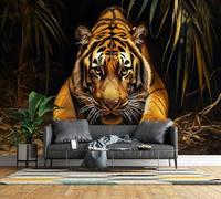 Photo Wallpaper Tiger Jungle Non-Woven Matt Paste the Wall Mural | Wipeable Panoramic Mural Wallpaper Wild Animal Waterproof Wall Art 200x140 cm for Living Room Bedroom Kid Room R78