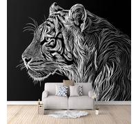 Photo Wallpaper Tiger Lines 400x280 cm 3D Tiger Animal Wall Mural Non-Woven Fabric No Adhesive Backing Mural Wallpaper Easy to Install Clean for Dining Room Interiors Poster Bedroom Accessories