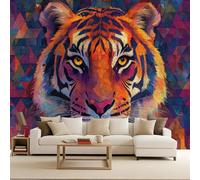 Photo Wallpaper Tiger Non-Woven 150x105cm 3D Wall Mural Colored Mosaic Painting Tiger Large Photo Wallpaper Animal Decoration Poster Picture Design Modern for Bedroom Living Room Hotels