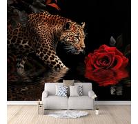 Photo Wallpaper Tiger Red Flowers 450x315 cm 3D Printed Animal Wall Paper Non-Woven Fabric No Adhesive Backing Mural Wall Easy to Install Clean for Dining Room Interiors Poster Bedroom Accessories