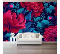 Photo Wallpaper Tradition Plants Flowers Non-Woven Premium Art Print Fleece Wall Mural Decoration Poster Picture Design 200 x 140 cm Murals for Living Room Kids Bedroom, Blue Red