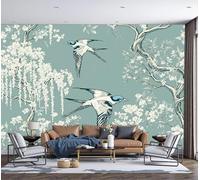 Photo Wallpaper Traditional Chinese Aesthetics 3D Effect Panoramic Mural Swallow Ancient Tree Wall Paper for Bedroom, Living Room, Restaurant, Cafe Fireplace Wall Decoration, 250x175cm Light Blue