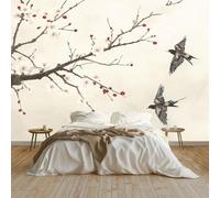Photo Wallpaper Traditional Chinese Ink Painting of Bird Non-Woven Art Print Wall Mural 200x140 cm Decoration Poster Picture Design Modern Living Room Kitchen Bedroom Wall Mural, Cream