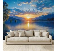Photo Wallpaper Tranquil Mountain Lake View Poster Picture Non-Woven Mural 3D Panoramic Custom Wall Art Print Living Room Bedroom TV Backdrop Corridor Decoration 300 (W) x 210 (H) cm