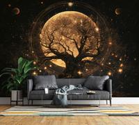 Photo Wallpaper Tree Of Life Moon Non-Woven Matt Wall Mural | Wipeable Panoramic Mural Wallpaper 200x140 cm Star Astrology Fantasy Paste The Wall Art for Living Room Bedroom Office p966