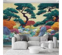 Photo Wallpaper Trees Rock Cobblestone 300 x 210 cm Non-Woven Art Wall Mural, Chinese Mural Modern Decoration Wallpaper Poster for Sofa Hotel TV Background Office