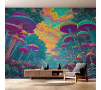 Photo Wallpaper Trippy Mushroom Decorative - Psychedelic Mushroom Forest Wallpaper for Living Room Bedroom, Non-Woven Wall Mural TV Background Decor, 350x256 cm saf-6