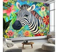Photo Wallpaper Tropical Animal Zebra Jungle Wall Mural Non-Woven Poster Photo Wallpaper 200x140 cm Kids Fashion Home Decoration Wall Covering Papel Mural, Blue