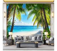 Photo Wallpaper Tropical Beach Wall Decor, 400 x 280 cm - Premium Non-Woven 3D Print Kids Bedroom Home Poster Decoration Poster Picture Design - Blue Sea Palm Trees