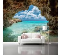 Photo Wallpaper Tropical Mediterranean Coastal - Emerald Green Wall Mural Wallpaper for Bedroom Mural Bathroom Patterned Wall Paper Living Room, 250 x 175 cm (W x H) TV Background Decoration