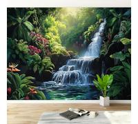 Photo Wallpaper Tropical Rainforest Non-Woven Matt Paste the Wall Mural | Wipeable Panoramic Mural Wallpaper Jungle Waterfall Waterproof Wall Art 250x175 cm for Living Room Bedroom Kid Room Q639