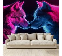Photo Wallpaper Two Wolves Facing Each Other Poster Picture Non-Woven Mural 3D Panoramic Custom Wall Art Print Living Room Bedroom TV Backdrop Corridor Decoration 350 (W) x 256 (H) cm