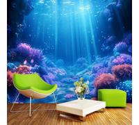 Photo Wallpaper Underwater Coral Reef 350 x 256 cm 3D Wall Mural | Sunbeam Underwater Non-Woven Premium Art Mural Decoration Poster Picture for Living Room Bedroom Office Kids N688