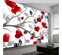 Photo Wallpaper Valentine's Day Theme 400 X 280 Cm Non-Woven Love Tree Branch Mural Decoration Poster Picture Design for Room Sofa Tv Background Self-Adhesive, DIY Wallpaper Decorate White