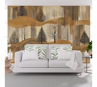 Photo Wallpaper Vintage Autumn Jungle Landscape 350x256cm(W x H) Non-Woven Art Print Wall Mural Decoration Poster Picture Design Living Room Kitchen Bedroom Wall Mural Wavy Geometric Stripes