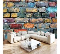 Photo Wallpaper Vintage Brick Wall Wall Mural Non-Woven Matt | Wipeable Panoramic Mural Wallpaper Rustic Industrial Waterproof Wall Art 300x210 cm for Living Room Bedroom Kid Room N80