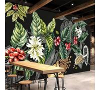 Photo Wallpaper Vintage Coffee Plant Non-Woven Matt Paste the Wall Mural | Wipeable Panoramic Mural Wallpaper Coffee Bean Botanical Waterproof Wall Art 200x140 cm for Living Room Bedroom Kid Room z99