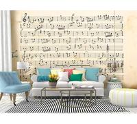 Photo Wallpaper Vintage Musical Notes 3D Effect Music Theme Wall Mural Decoration Poster Picture Modern Design 250x175 cm Murals Wall Art for Living Room Bedroom Kitchen a-6363