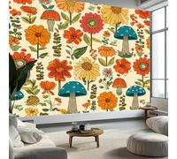 Photo Wallpaper Vintage Plant Hippie Flower Mushroom 350 x 256 cm Yellow Wall Mural, Non-Woven Fleece Modern Print Murals Wall Art for Bedroom Living Room Home Decor