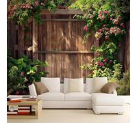 Photo Wallpaper Vintage Wooden Door 3D Effect Floral Patterns Wall Mural Decoration Poster Picture Modern Design 400x280 cm Murals Wall Art for Living Room Bedroom Kitchen a-5982