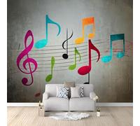 Photo Wallpaper Wall Mural Abstract Musical Notes Staff Notation Melody Music 350 x 256 cm, Non-Woven Grey Wall Covering for Bedroom Living Room, Large Modern Home Decor Wall Art Poster