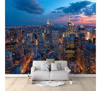 Photo Wallpaper Wall Mural City Skyline Modern Architecture Bustling 200 x 140 cm, Non-Woven Blue Wall Covering for Bedroom Living Room, Large Modern Home Decor Wall Art Poster