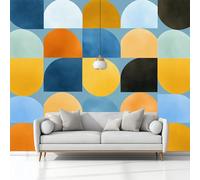 Photo Wallpaper Wall Mural Modern Vintage Geometric Grid Patchwork 400 x 280 cm, Non-Woven Blue Wall Covering for Bedroom Living Room, Large Modern Home Decor Wall Art Poster