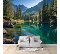 Photo Wallpaper Wall Mural Mountains Lakes Forests Reflections Nature 300 x 210 cm, Non-Woven Green Wall Covering for Bedroom Living Room, Large Modern Home Decor Wall Art Poster