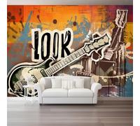 Photo Wallpaper Wall Mural Non-Woven Art Print Wallcovering Street Graffiti Colorfulful Guitar Graffiti Landscape Wall Decoration for Bedroom Living Room Office 200 x 140 Cm