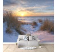 Photo Wallpaper Wall Mural Sand Dunes Seaweed Tranquility Coastline Scenery 300 x 210 cm, Non-Woven Light Blue Wall Covering for Bedroom Living Room, Large Modern Home Decor Wall Art Poster