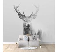 Photo Wallpaper Wall Mural Stag Forest Wild Animal Art 300 x 210 cm, Non-Woven Grey Wall Covering for Bedroom Living Room, Large Modern Home Decor Wall Art Poster
