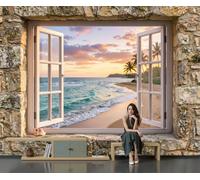 Photo Wallpaper Wall Mural Tropical Window View Window Wallpaper 250x175cm