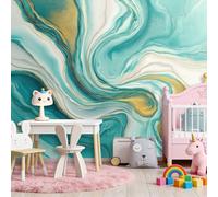 Photo Wallpaper Watercolor Abstract Liquid Marble, 200 x 140 cm 3D Effect Panoramic Wall Paper, Blue Non-Woven Fabric Mural Wall Easy to Install Clean for Dining Room Bedroom Living Room