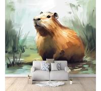 Photo Wallpaper Watercolor Animals Capybara 300x210 cm Non-Woven Murals Wall Papers, 3D Large Poster Mural Bedroom Living Room Sofa TV Backdrop Wall Murals Wallpaper