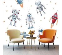 Photo Wallpaper Watercolor Children's Illustrations Astronauts Decor Wall Mural, for Living Room Children's Bedroom 350 x 256 cm Non-Woven Premium Photo Wallpapers Grey Indoor Home Background
