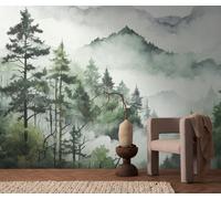 Photo wallpaper watercolor forest landscape white green 39899-1 (4,71£/1qm)