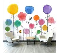 Photo Wallpaper Watercolor Graffiti 400 x 280 cm - Non-Woven Premium Art Print Wall Mural for Bedroom Living Room Sofa TV Background Wall Decor Poster Picture - Abstract Circular Flowers