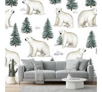 Photo Wallpaper Watercolor Style Wall Decor, 400 x 280 cm - Premium Non-Woven 3D Print Kids Bedroom Home Poster Decoration Poster Picture Design - Polar Bears Pine Trees