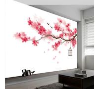 Photo Wallpaper Watercolor Style Wall Murals for Bedrooms 300 x 210 cm, Non-Woven Fabric Cherry Blossoms Birds Birdcage Wallpaper Living Room Office Corridor Decoration Murals Modern Wall Decoration
