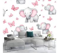 Photo Wallpaper Watercolor Wall Decor, 400 x 280 cm - Premium Non-Woven 3D Art Print Kids Bedroom Home Poster Decoration Poster Picture Design - Cute Elephant Butterfly