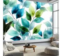 Photo Wallpaper Watercolour Eucalyptus Leaves Plant 200 x 140 cm Mural Large TV Background - White Non-Woven 3D Murals for Living Room Bedroom Decoration Poster Wall Covering