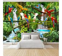 Photo Wallpaper Waterfall Plant Bird 300 x 210 cm Non-Woven Wall Mural, 3D Wallpaper Roll Mural, Moderne Living Room Bedroom Art Poster Wallpaper