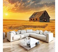 Photo Wallpaper Wheat Field Sunset Wall Mural 3D Wall Mural Decoration Poster Dusk in The Countryside Premium Non-Woven Wallpaper Wall Art for Living Room Bedroom Children's Room W200xH140 11yf7