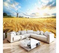 Photo Wallpaper Wheat Fields Farms Windmills Wall Mural 3D Wall Mural Decoration Poster Premium Non-Woven Wallpaper Wall Art for Living Room Bedroom Children's Room Office W500xH280 3yf174