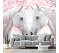 Photo Wallpaper White Horse Cherry Blossoms Print 200 x 140 cm (W x H) - Non-Woven Premium Wall Mural Decoration Poster Design, Animal for Living Room, Bedroom, Office