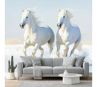 Photo Wallpaper White Horse Snow Print 200 x 140 cm - Premium Non-Woven Wall Mural Poster Decoration Design, Animal for Living Room, Bedroom, Office