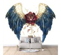 Photo Wallpaper Wings Rose 300x210 cm 3D Feather Art Wall Mural Non-Woven Fabric no Adhesive Backing Mural Wallpaper Easy to Install Clean for Dining Room Interiors Poster Bedroom Accessories